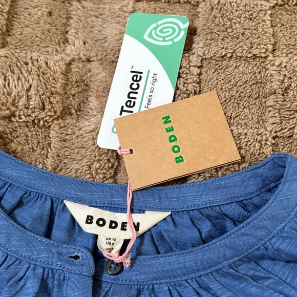 NWT New Boden Womens Blue Slub Cotton Tencel Modal Bonnie Blouse Relaxed Top 6 - Picture 8 of 12